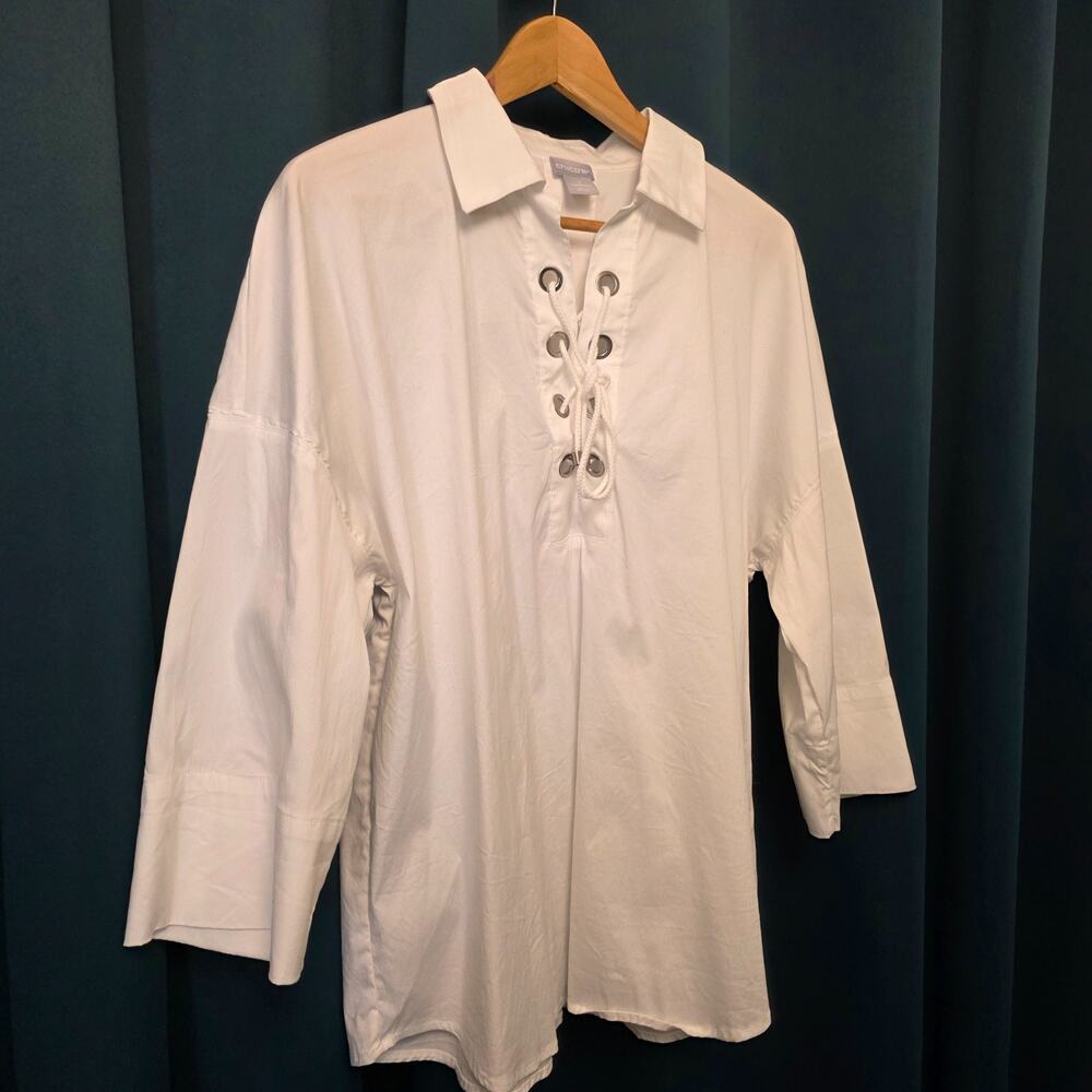 Chicos Women’s Size 2 Large 12/14 White Lace Up Lightweight Tunic